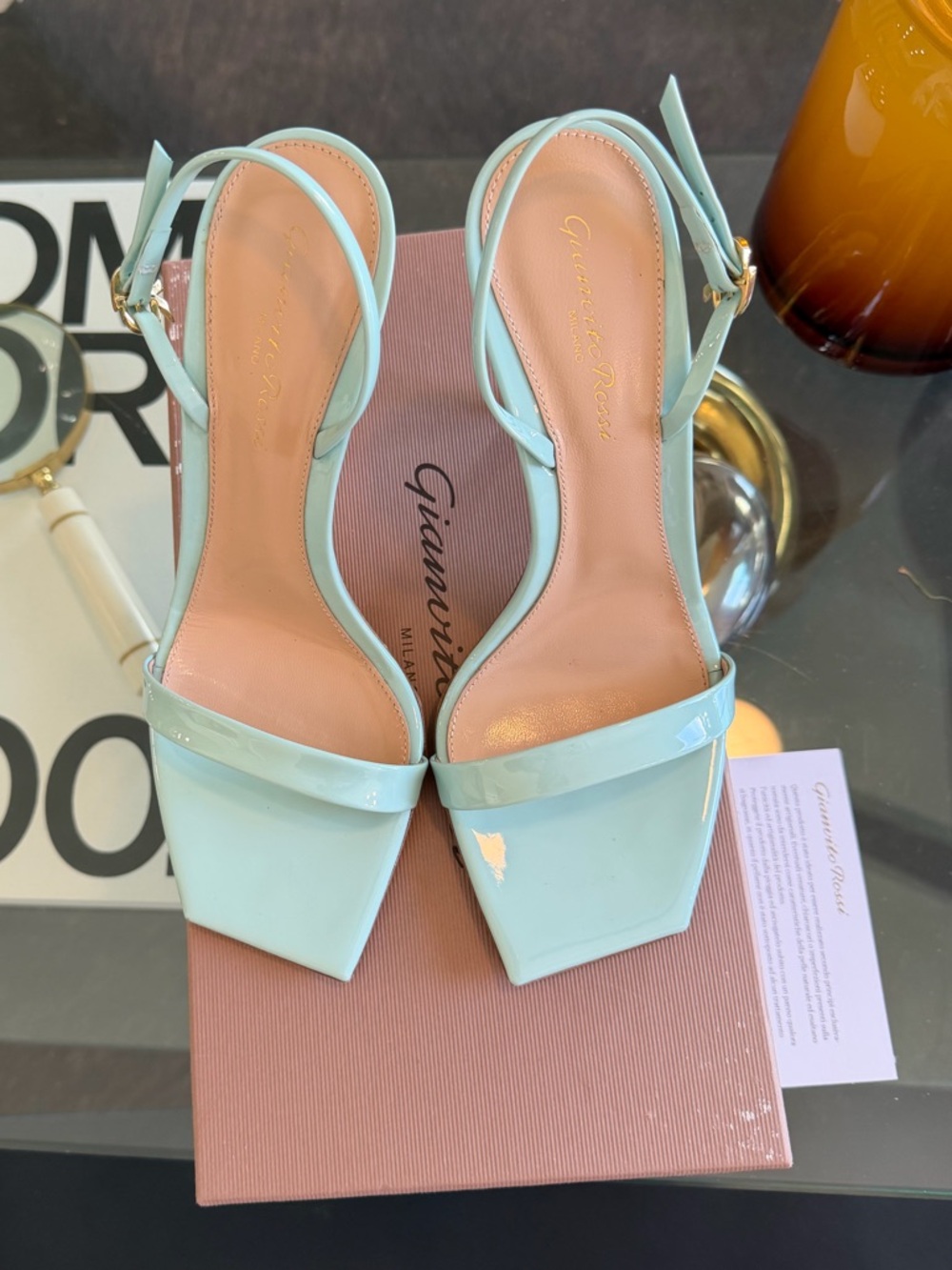 Gianvito Rossi Vernice Patent Ribbon Bora Slingback Stiletto Sandals in Mint 38 - Picture 11 of 15